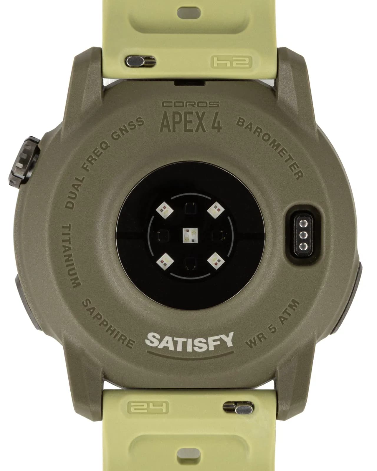 Apex 4 from the reverse, pale green silicone band